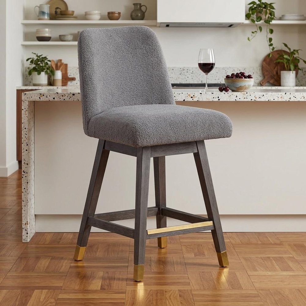 26" Gray Solid Wood Counter Height Swivel Bar Chair HomeRoots