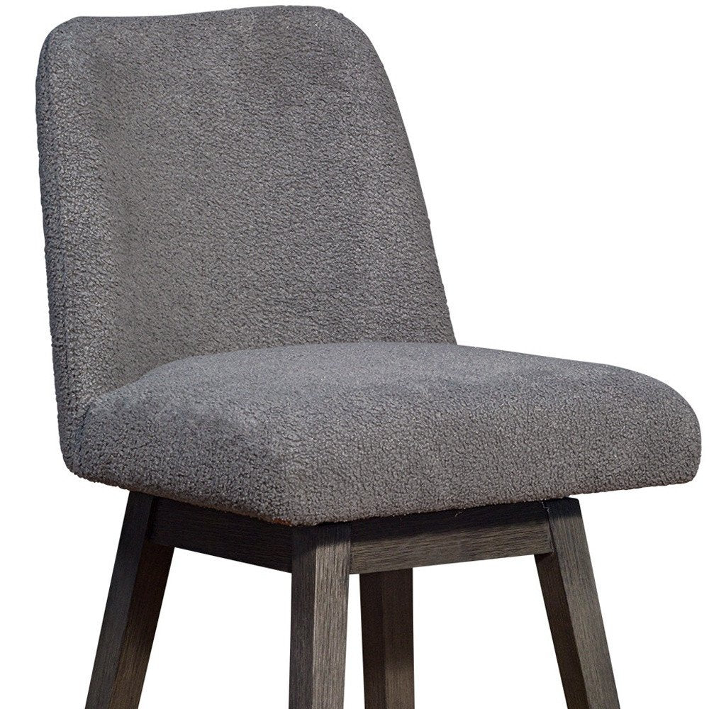30" Gray Fabric And Solid Wood Bar Height Swivel Bar Chair HomeRoots
