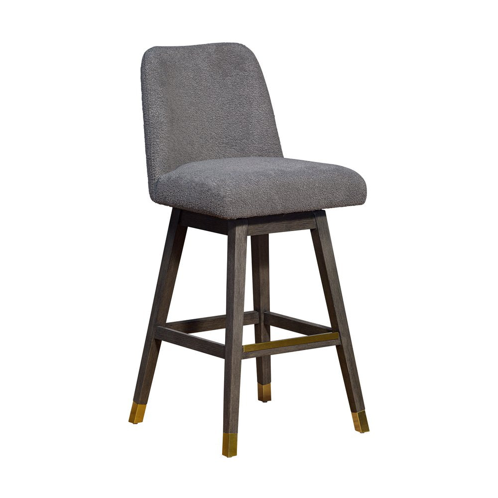 30" Gray Fabric And Solid Wood Bar Height Swivel Bar Chair HomeRoots