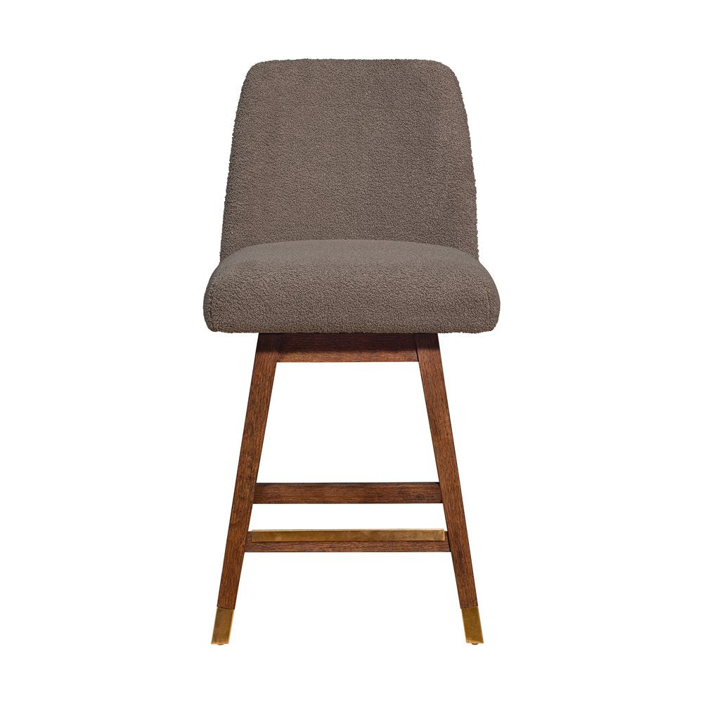 26" Taupe and Brown Solid Wood Counter Height Swivel Bar Chair HomeRoots