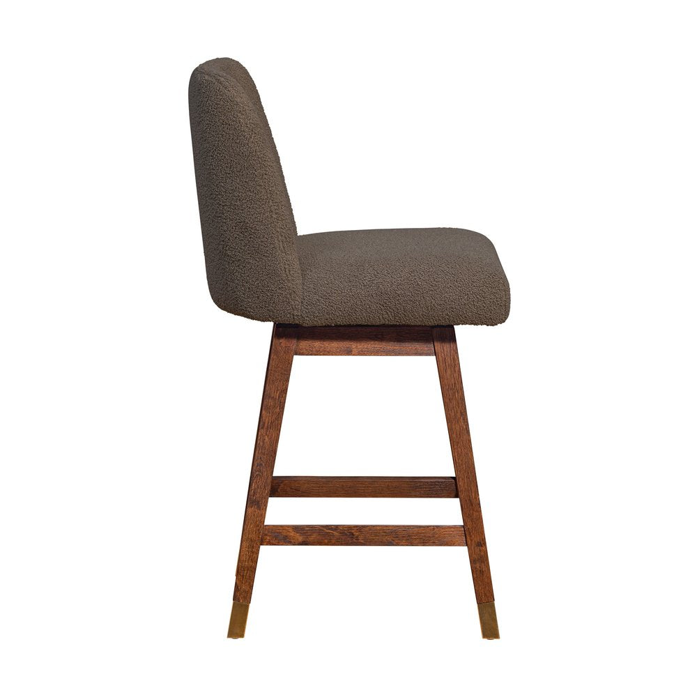 26" Taupe and Brown Solid Wood Counter Height Swivel Bar Chair HomeRoots