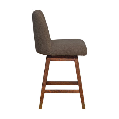26" Taupe And Brown Fabric And Solid Wood Counter Height Swivel Bar Chair HomeRoots
