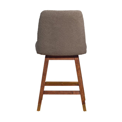 26" Taupe And Brown Fabric And Solid Wood Counter Height Swivel Bar Chair HomeRoots