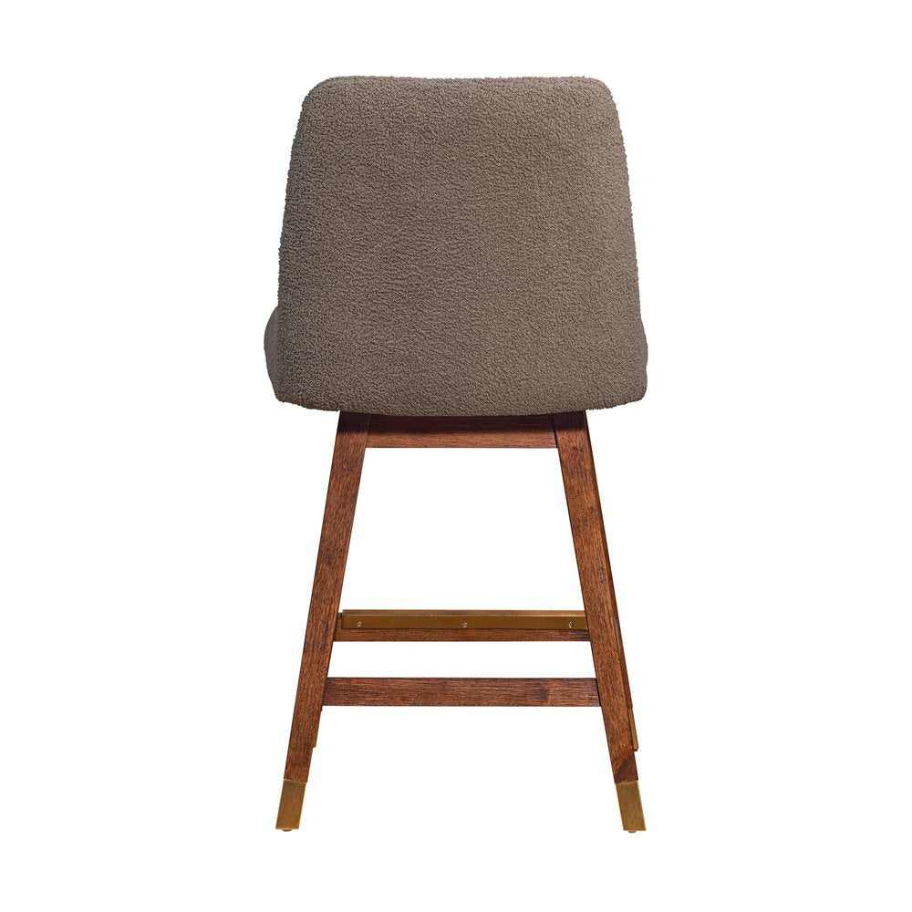 26" Taupe and Brown Solid Wood Counter Height Swivel Bar Chair HomeRoots
