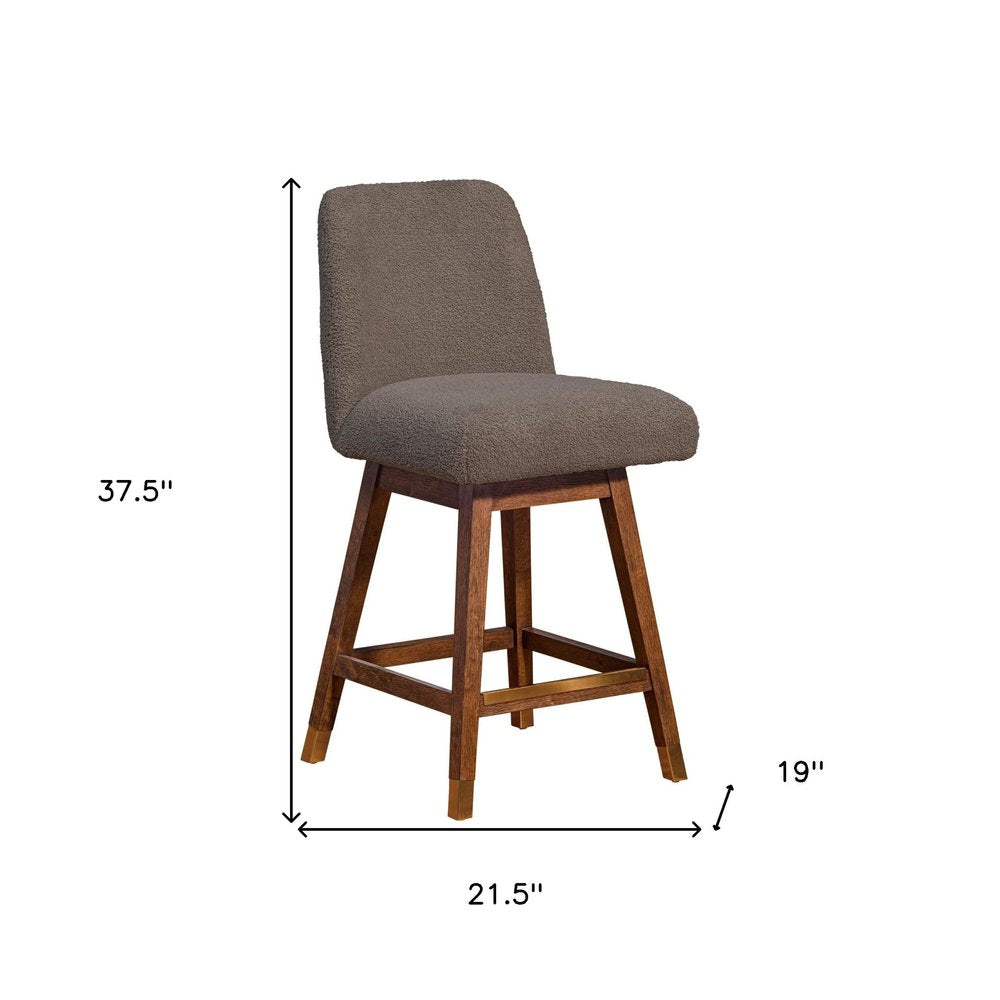 26" Taupe and Brown Solid Wood Counter Height Swivel Bar Chair HomeRoots