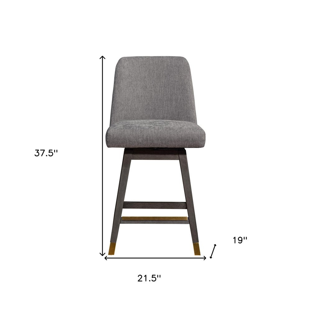 26" Taupe And Gray Fabric And Solid Wood Counter Height Swivel Bar Chair HomeRoots