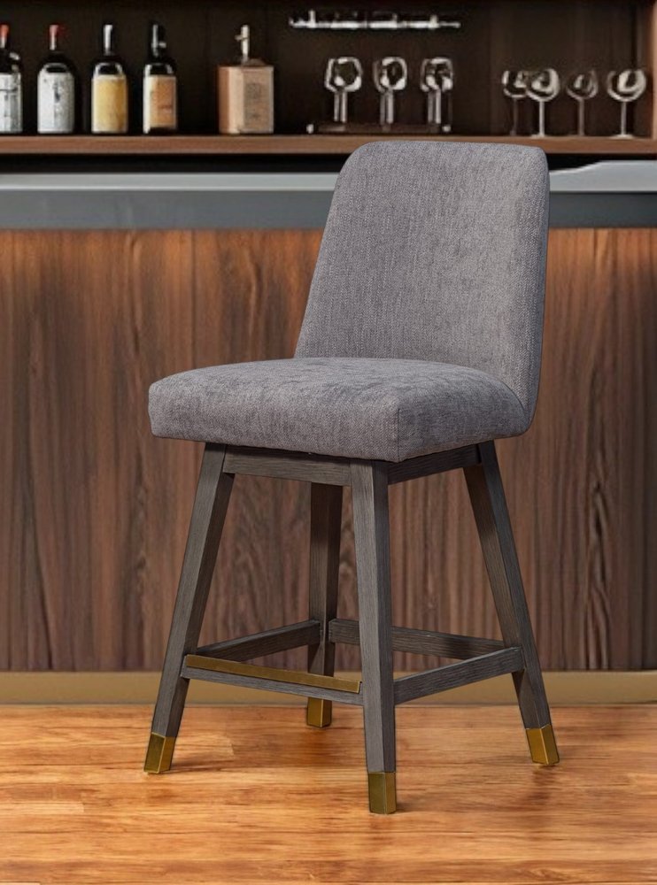 26" Taupe and Gray Solid Wood Counter Height Swivel Bar Chair HomeRoots