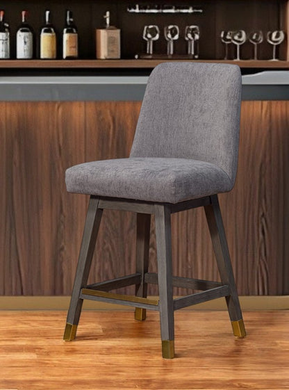 26" Taupe and Gray Solid Wood Counter Height Swivel Bar Chair HomeRoots