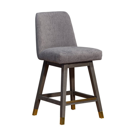 26" Taupe And Gray Fabric And Solid Wood Counter Height Swivel Bar Chair HomeRoots