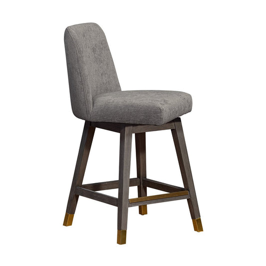 26" Taupe And Gray Fabric And Solid Wood Counter Height Swivel Bar Chair HomeRoots