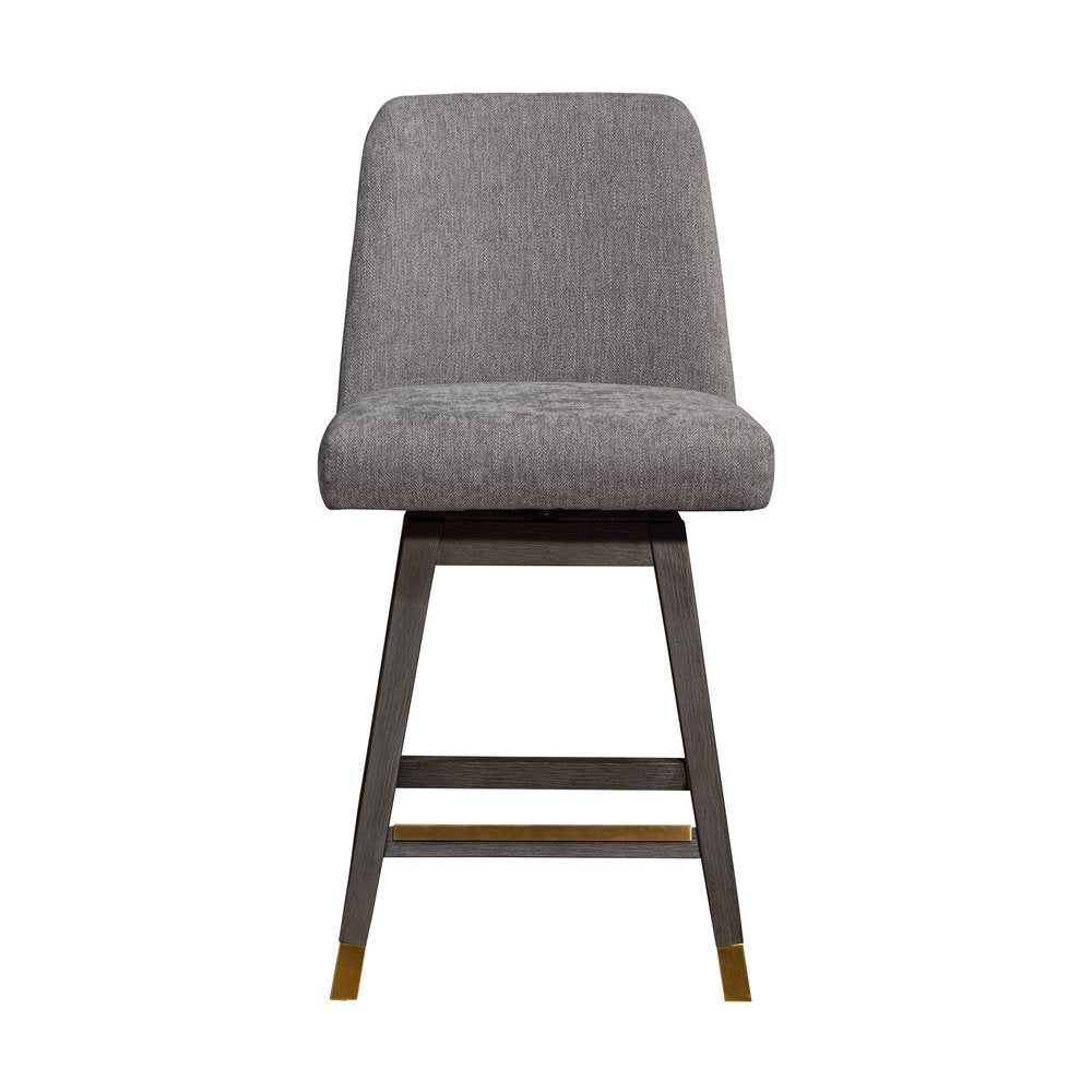 26" Taupe And Gray Fabric And Solid Wood Counter Height Swivel Bar Chair HomeRoots