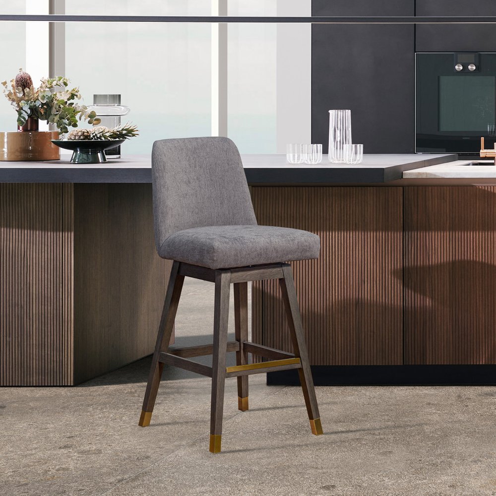 26" Taupe and Gray Solid Wood Counter Height Swivel Bar Chair HomeRoots