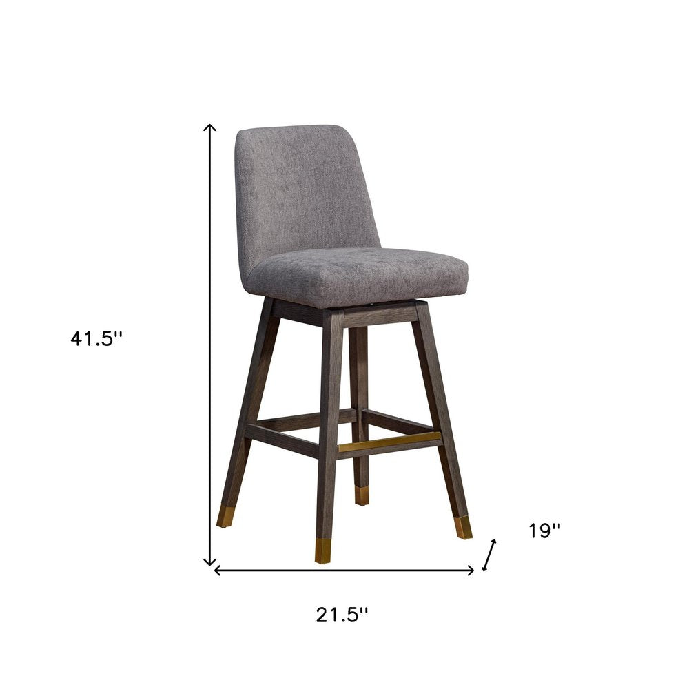 30" Gray And Brown Fabric And Solid Wood Bar Height Swivel Bar Chair HomeRoots