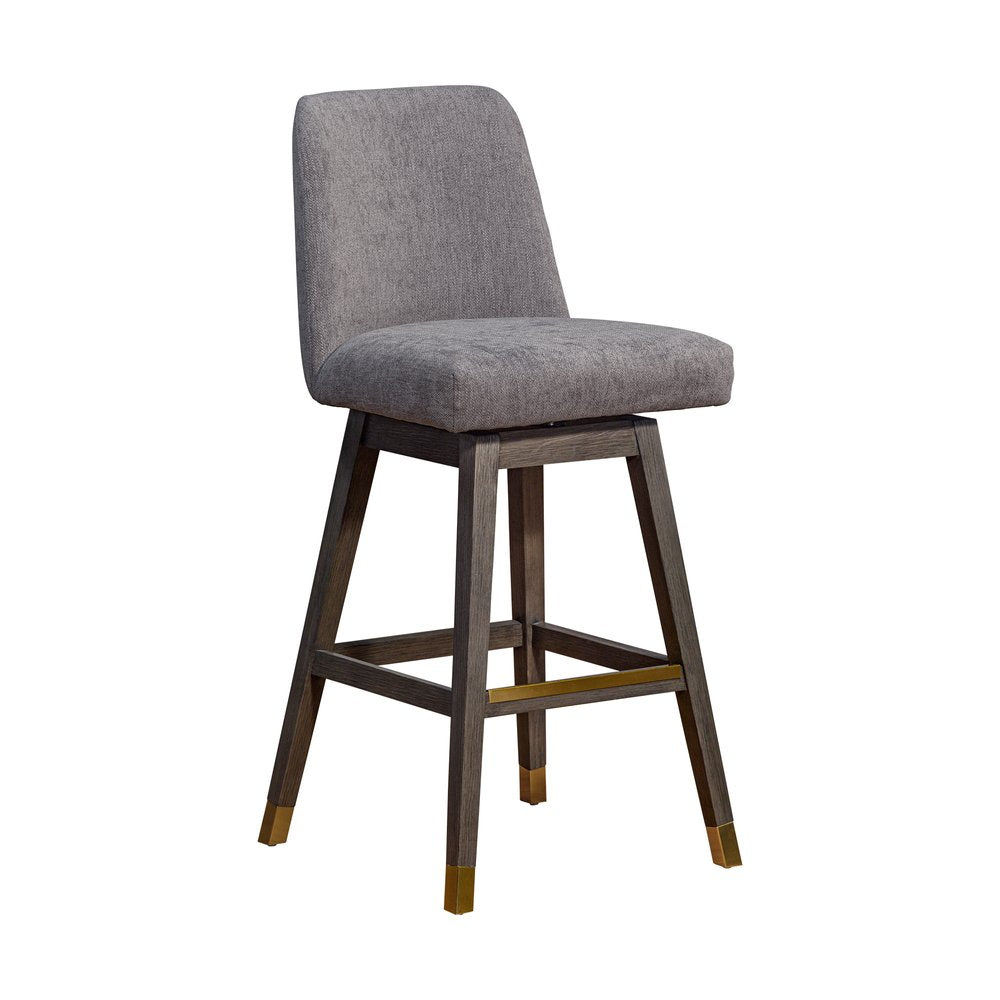 30" Gray And Brown Fabric And Solid Wood Bar Height Swivel Bar Chair HomeRoots