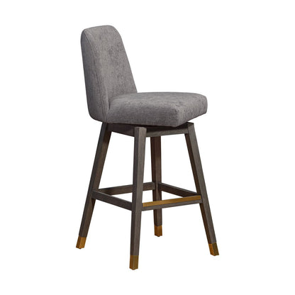 30" Gray And Brown Fabric And Solid Wood Bar Height Swivel Bar Chair HomeRoots