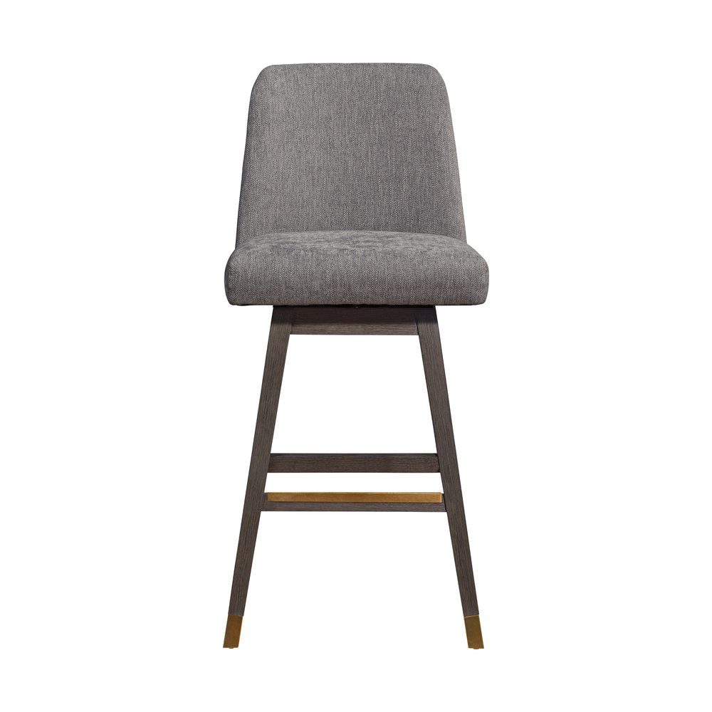 30" Gray And Brown Fabric And Solid Wood Bar Height Swivel Bar Chair HomeRoots