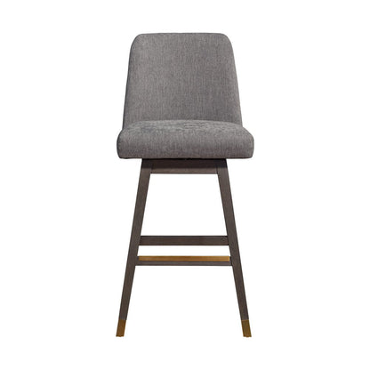 30" Gray And Brown Fabric And Solid Wood Bar Height Swivel Bar Chair HomeRoots