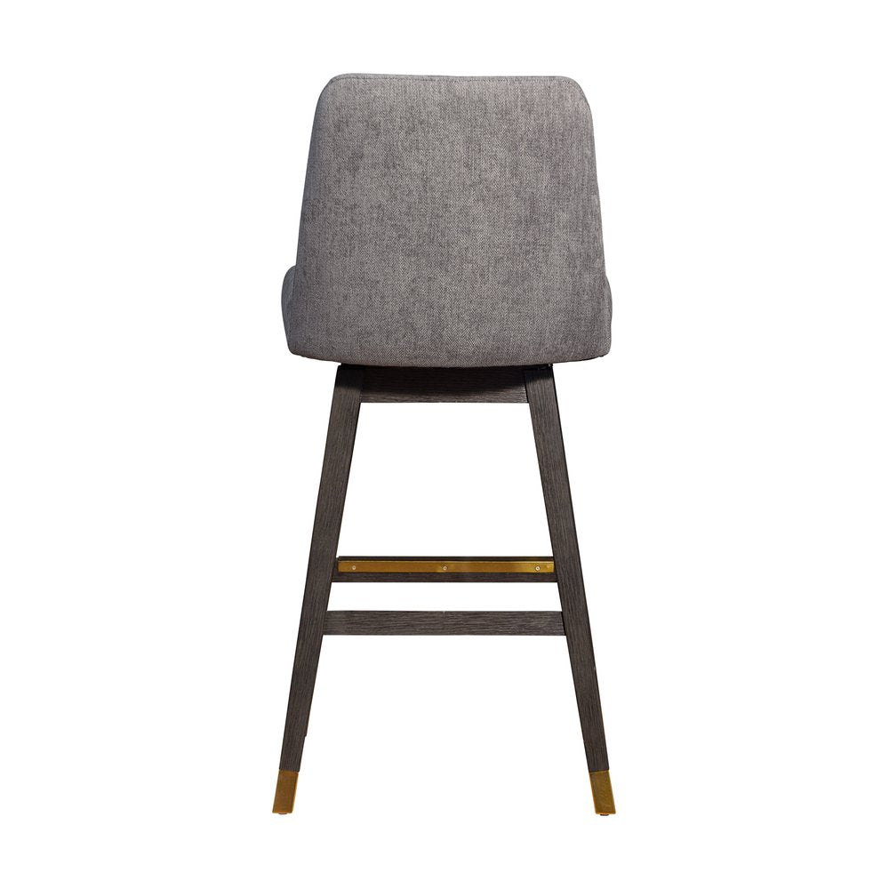 30" Gray And Brown Fabric And Solid Wood Bar Height Swivel Bar Chair HomeRoots