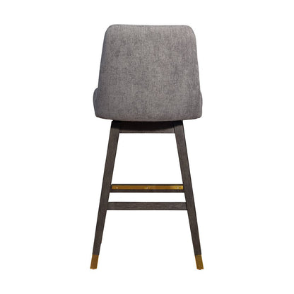 30" Gray And Brown Fabric And Solid Wood Bar Height Swivel Bar Chair HomeRoots
