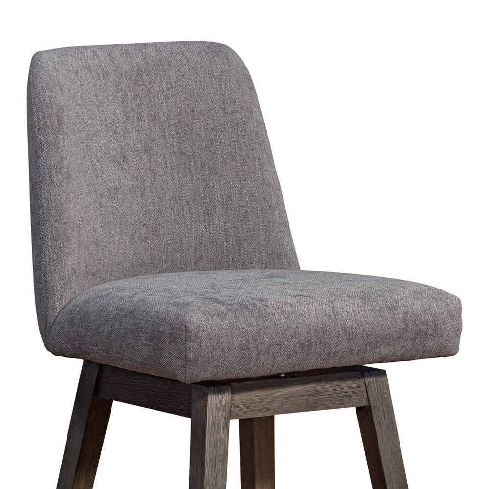 30" Gray And Brown Fabric And Solid Wood Bar Height Swivel Bar Chair HomeRoots
