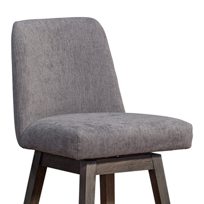 30" Gray And Brown Fabric And Solid Wood Bar Height Swivel Bar Chair HomeRoots
