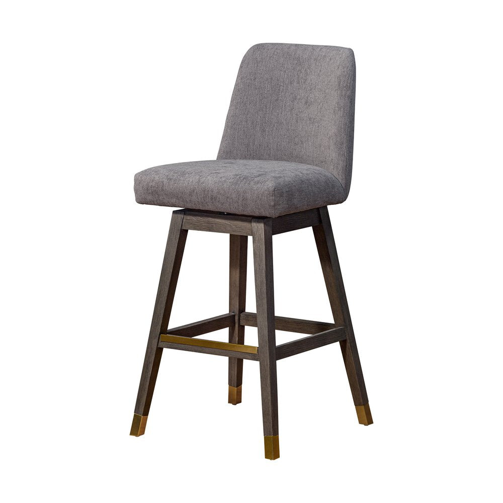 30" Gray And Brown Fabric And Solid Wood Bar Height Swivel Bar Chair HomeRoots