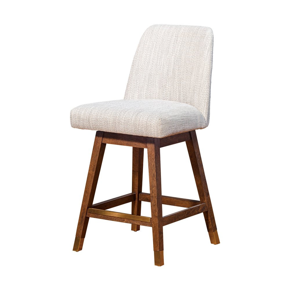 26" Beige And Brown Solid Wood Counter Height Swivel Bar Chair HomeRoots