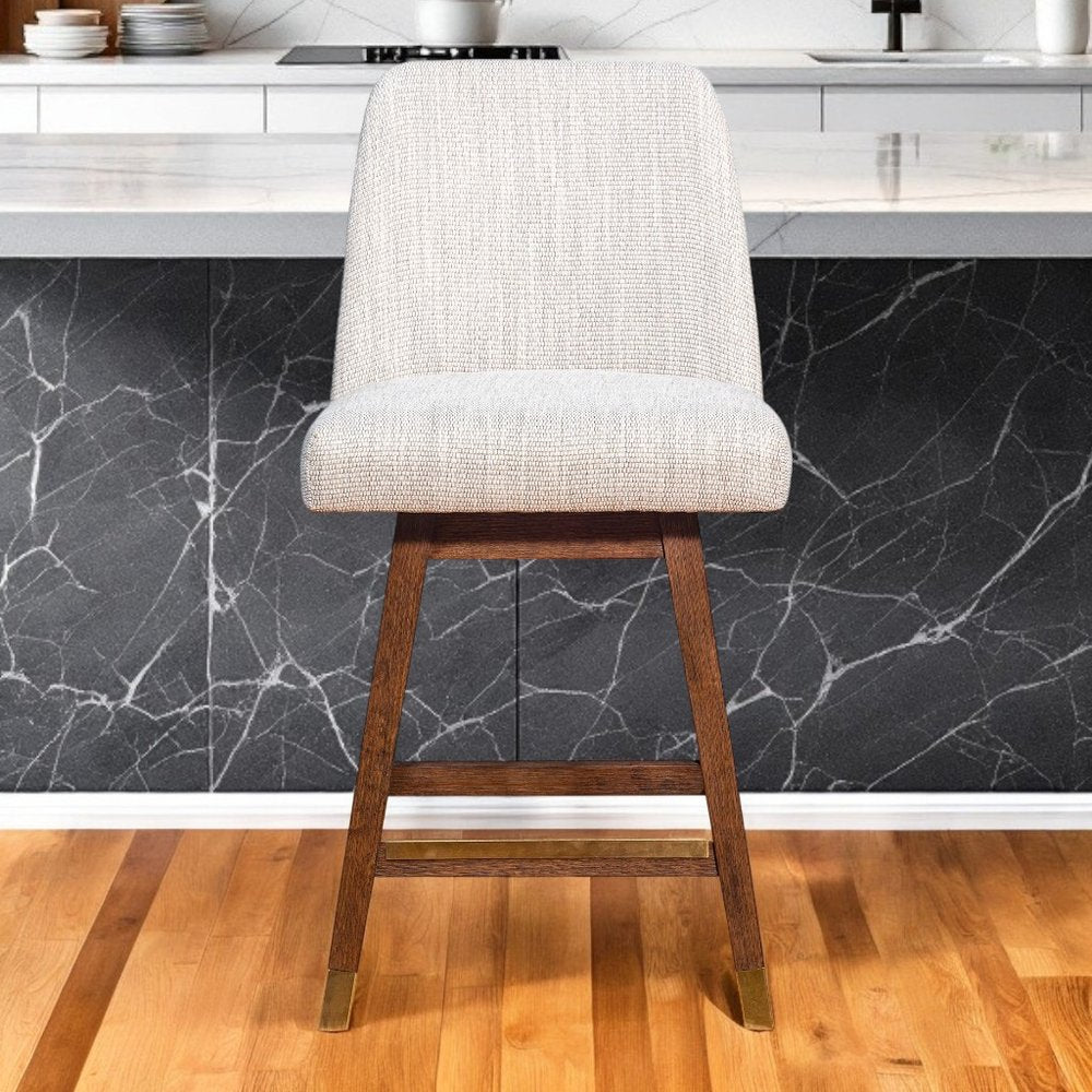 Beige And Brown Solid Wood Swivel Counter Height Bar Chair HomeRoots