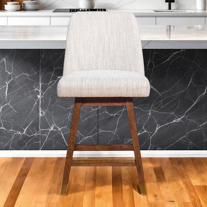 Beige And Brown Solid Wood Swivel Counter Height Bar Chair HomeRoots