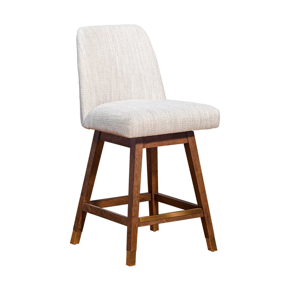 26" Beige And Brown Solid Wood Counter Height Swivel Bar Chair HomeRoots