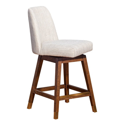 26" Beige And Brown Solid Wood Counter Height Swivel Bar Chair HomeRoots
