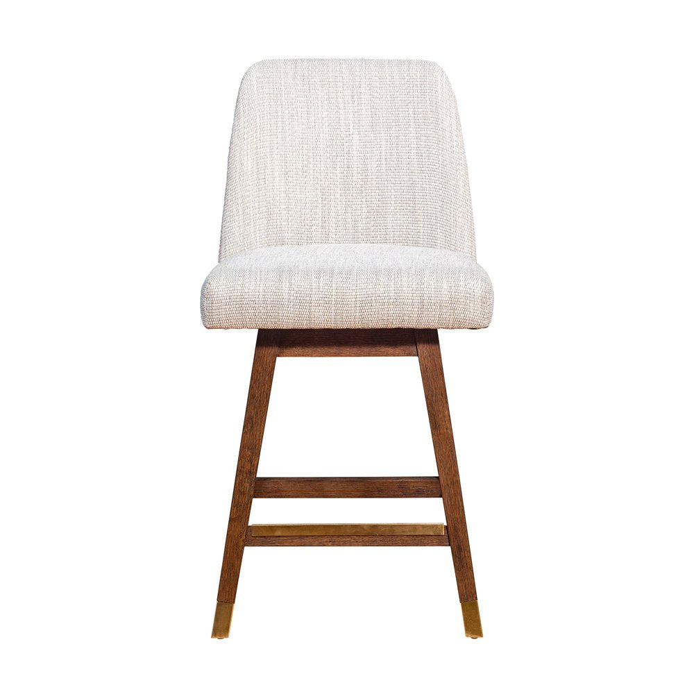 26" Beige And Brown Solid Wood Counter Height Swivel Bar Chair HomeRoots
