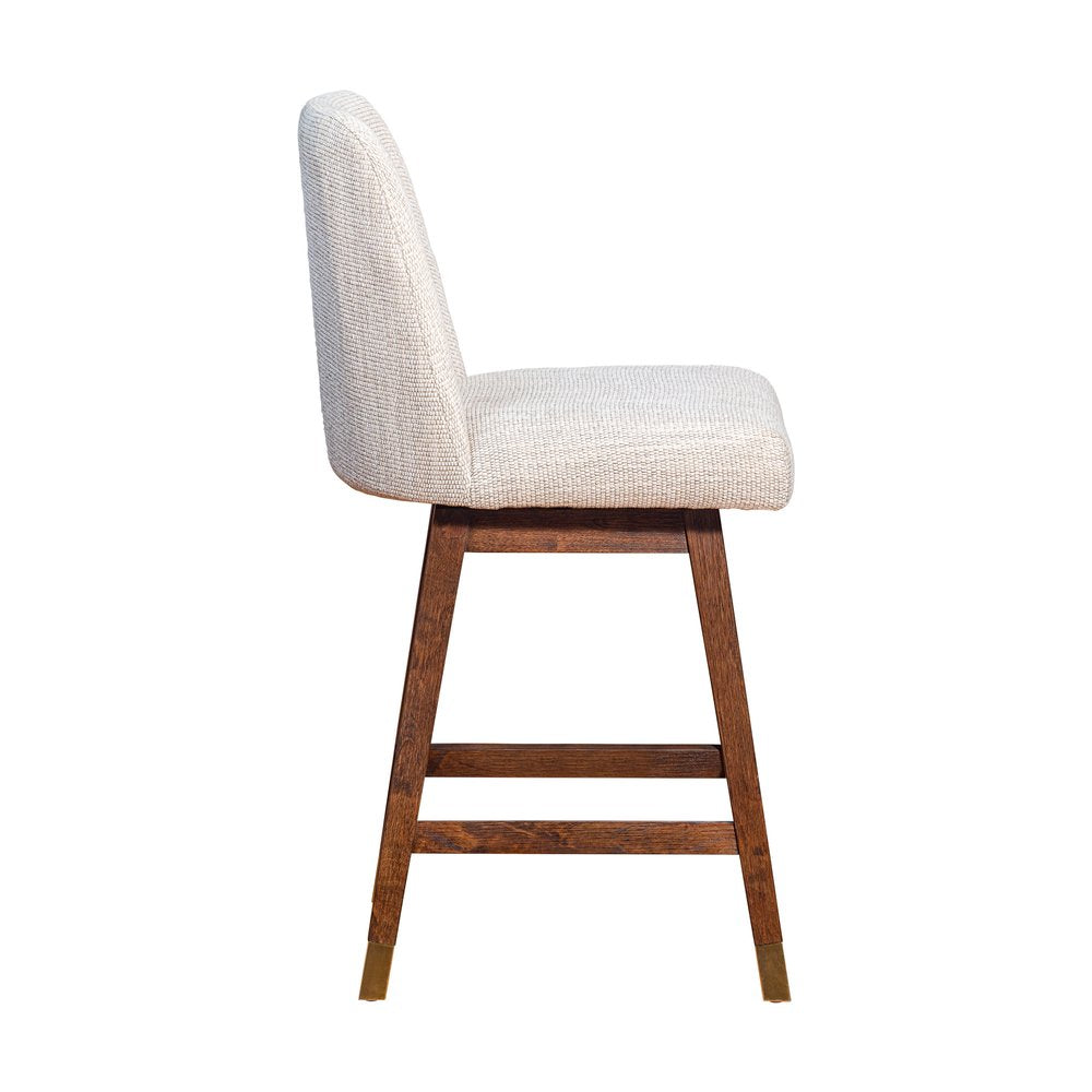 26" Beige And Brown Solid Wood Counter Height Swivel Bar Chair HomeRoots