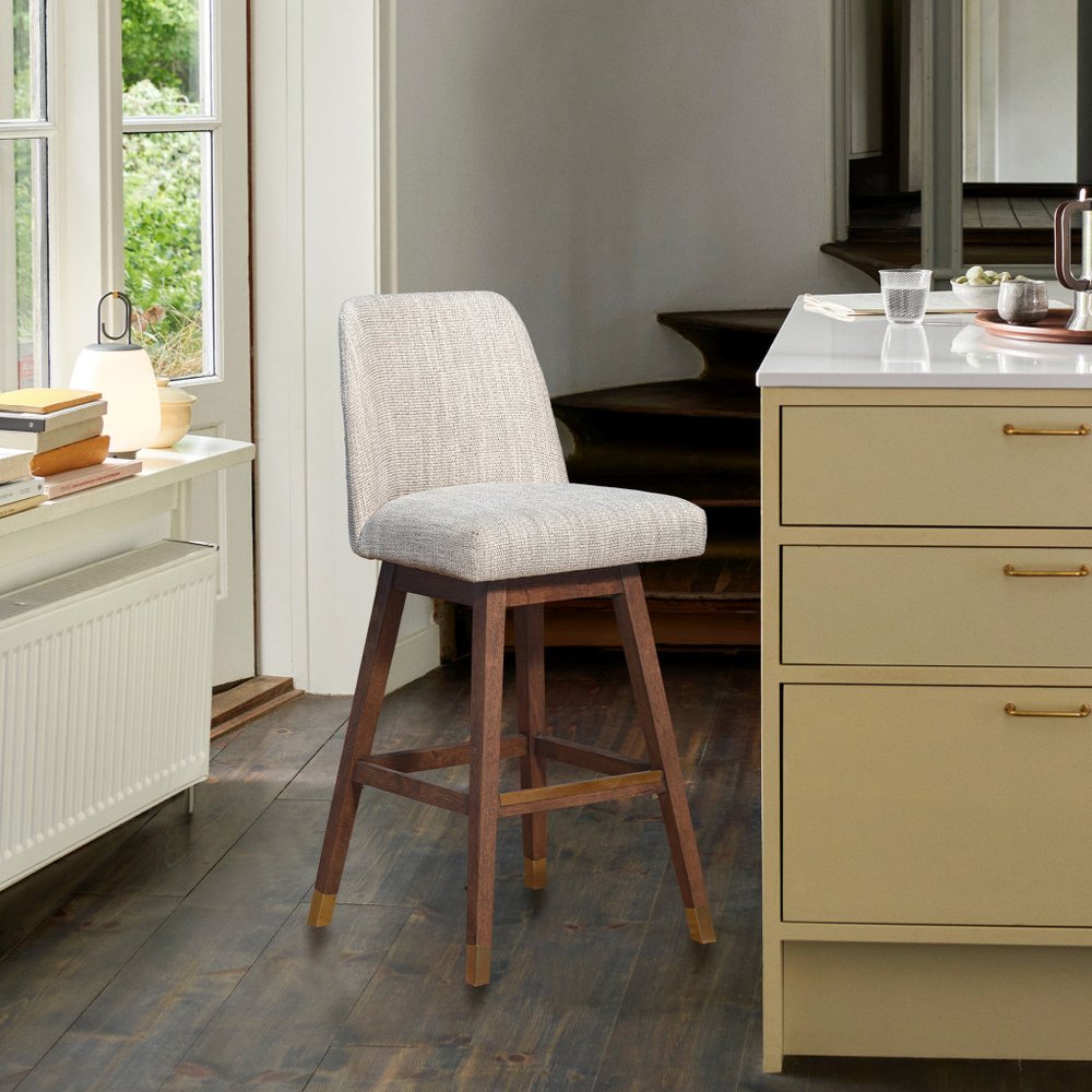 Beige And Brown Solid Wood Swivel Counter Height Bar Chair HomeRoots