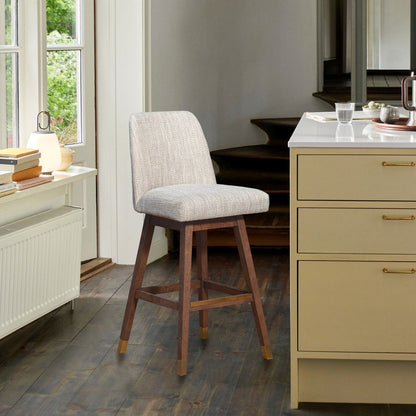 Beige And Brown Solid Wood Swivel Counter Height Bar Chair HomeRoots