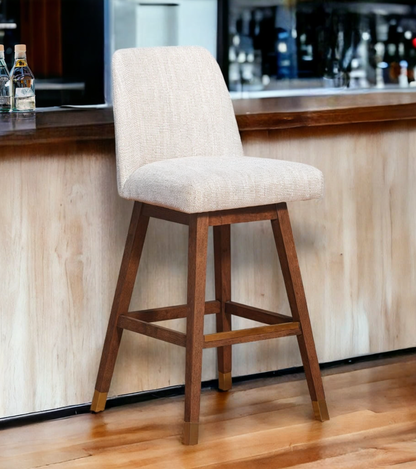 Beige And Brown Solid Wood Swivel Bar Height Bar Chair