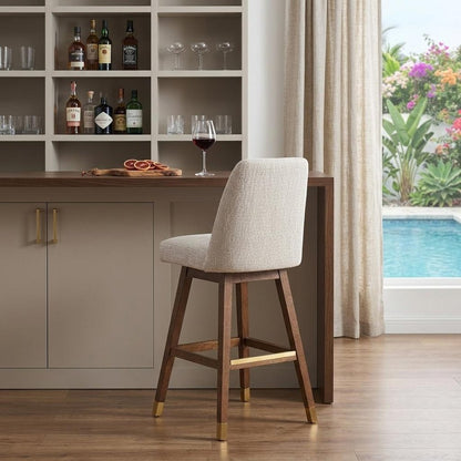 30" Beige And Brown Solid Wood Bar Height Swivel Bar Chair HomeRoots
