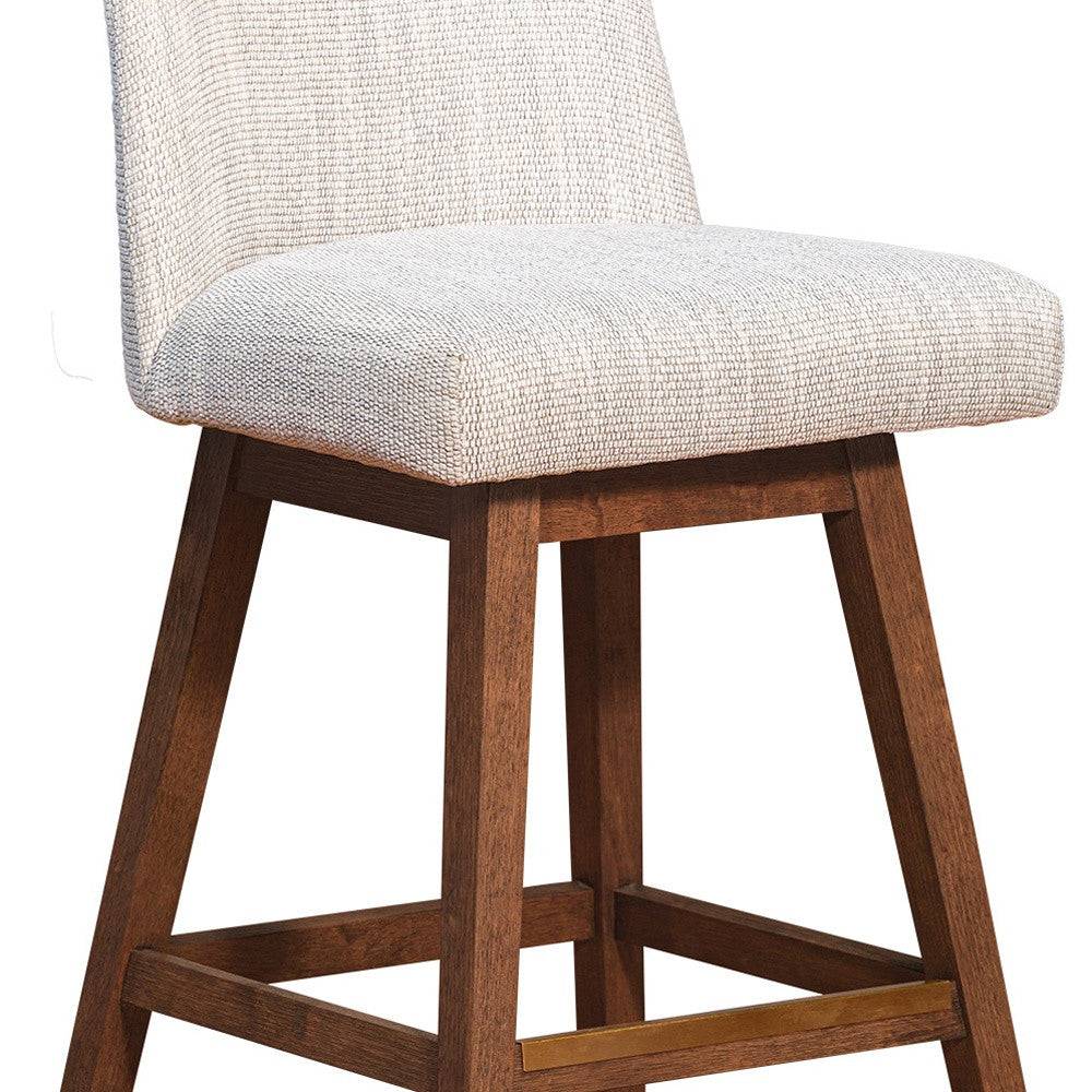 Beige And Brown Solid Wood Swivel Bar Height Bar Chair