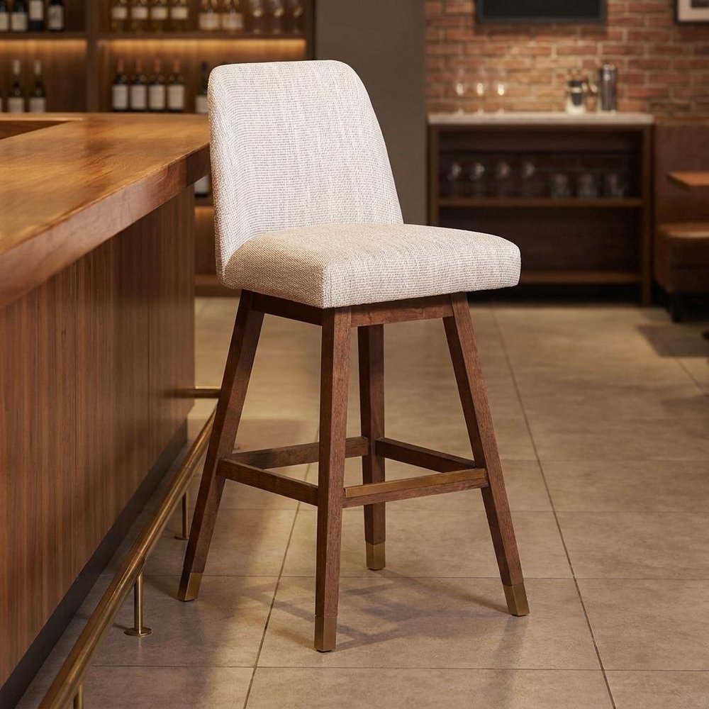 30" Beige And Brown Solid Wood Bar Height Swivel Bar Chair — view 12