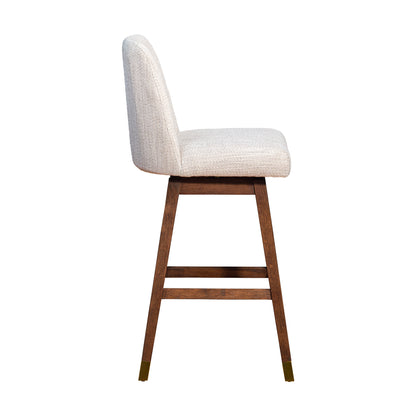 Beige And Brown Solid Wood Swivel Bar Height Bar Chair