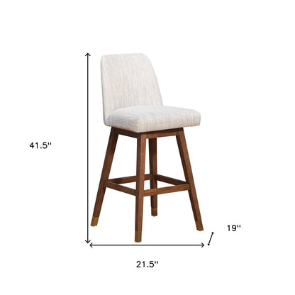 30" Beige And Brown Solid Wood Bar Height Swivel Bar Chair