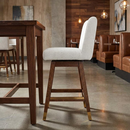 26" Beige And Brown Solid Wood Counter Height Swivel Bar Chair HomeRoots