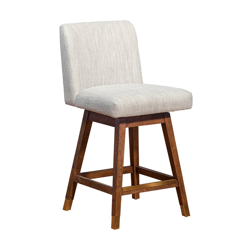 26" Beige And Brown Solid Wood Counter Height Swivel Bar Chair HomeRoots