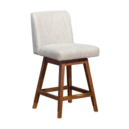 26" Beige And Brown Solid Wood Counter Height Swivel Bar Chair HomeRoots