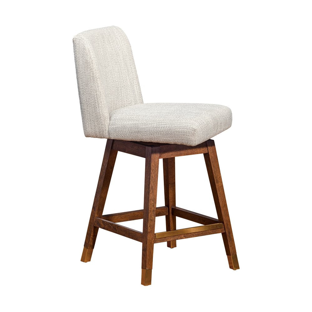 26" Beige And Brown Solid Wood Counter Height Swivel Bar Chair HomeRoots