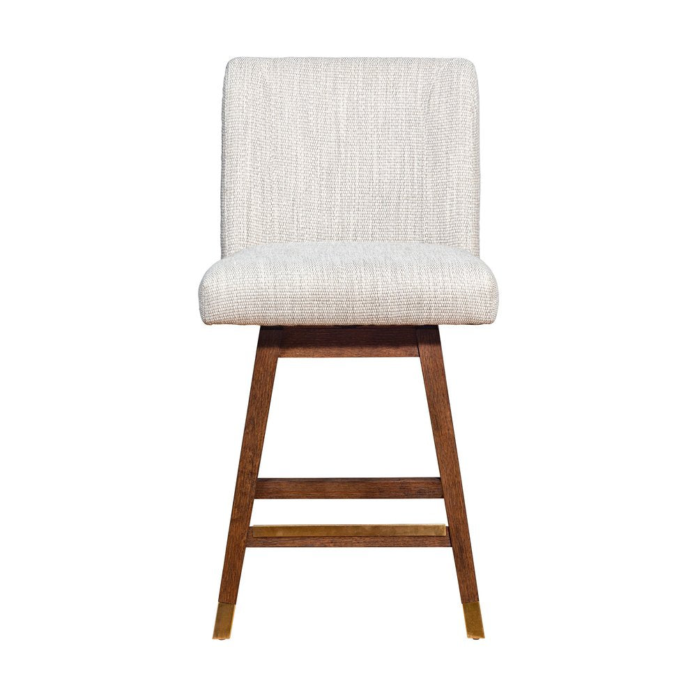 26" Beige And Brown Solid Wood Counter Height Swivel Bar Chair HomeRoots