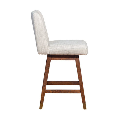 26" Beige And Brown Solid Wood Counter Height Swivel Bar Chair HomeRoots