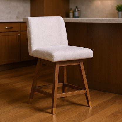 26" Beige And Brown Solid Wood Counter Height Swivel Bar Chair HomeRoots