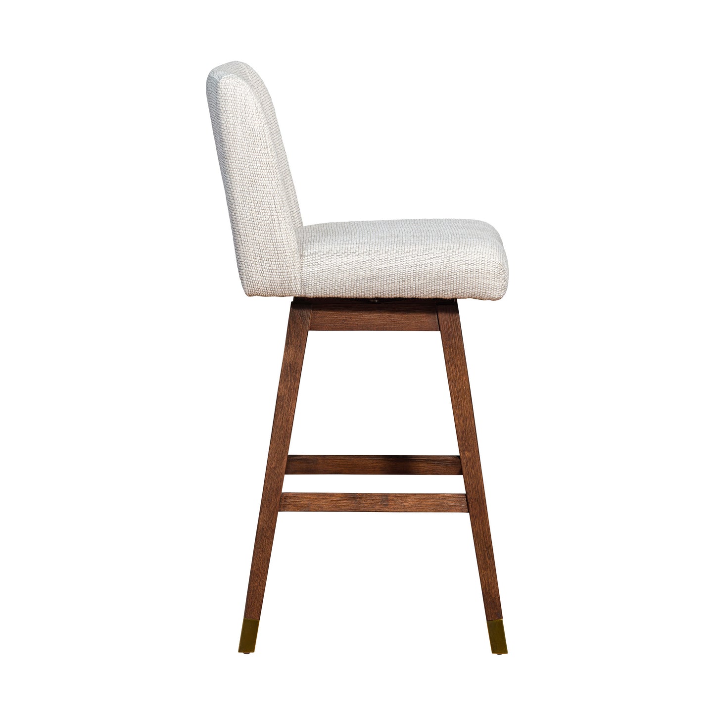 30" Beige And Brown Upholstered And Solid Wood Swivel Bar Height Bar Chair
