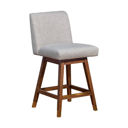 26" Taupe And Brown Fabric And Solid Wood Counter Height Swivel Bar Chair HomeRoots